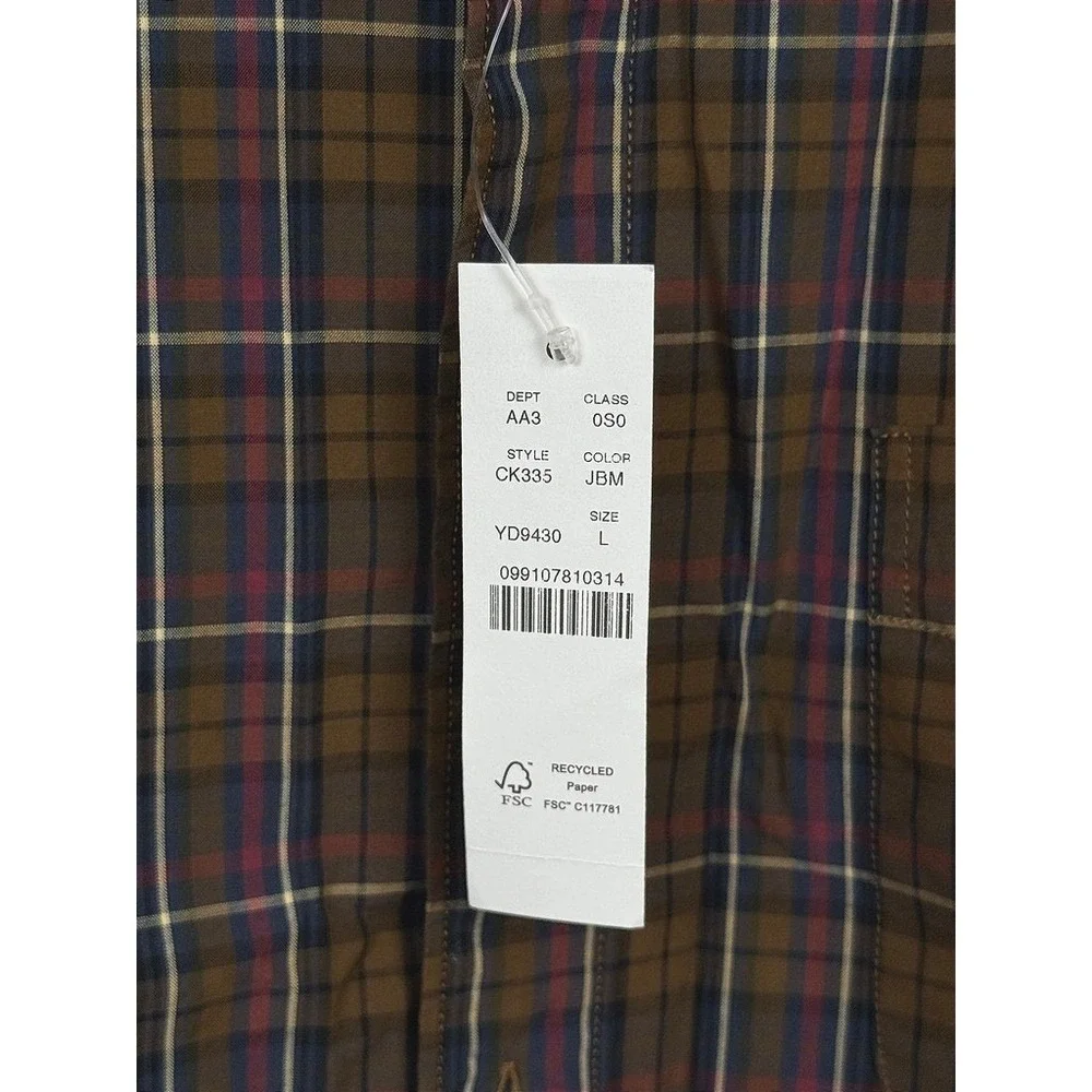 J.Crew‎ Slim Secret Wash Cotton Poplin Shirt Brown Plaid Large NWT